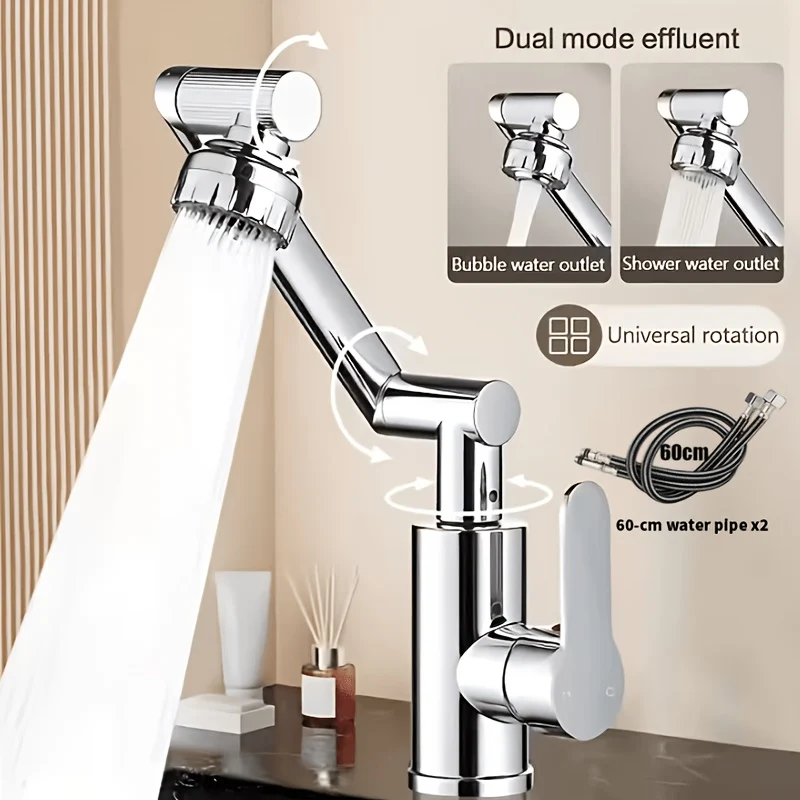 Mitigeur de lavabo à bras articulé rotatif avec deux modes de jet