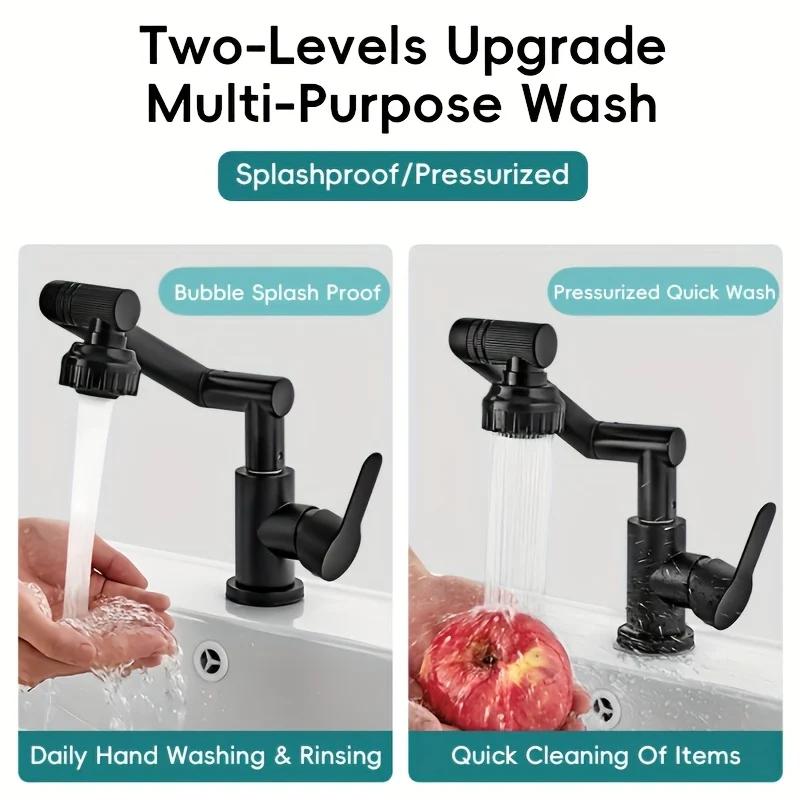 Mitigeur de lavabo à bras articulé rotatif avec deux modes de jet