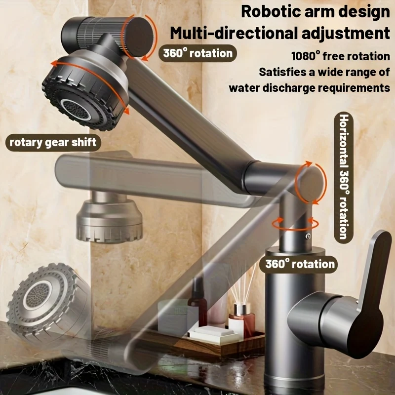 Mitigeur de lavabo à bras articulé rotatif avec deux modes de jet