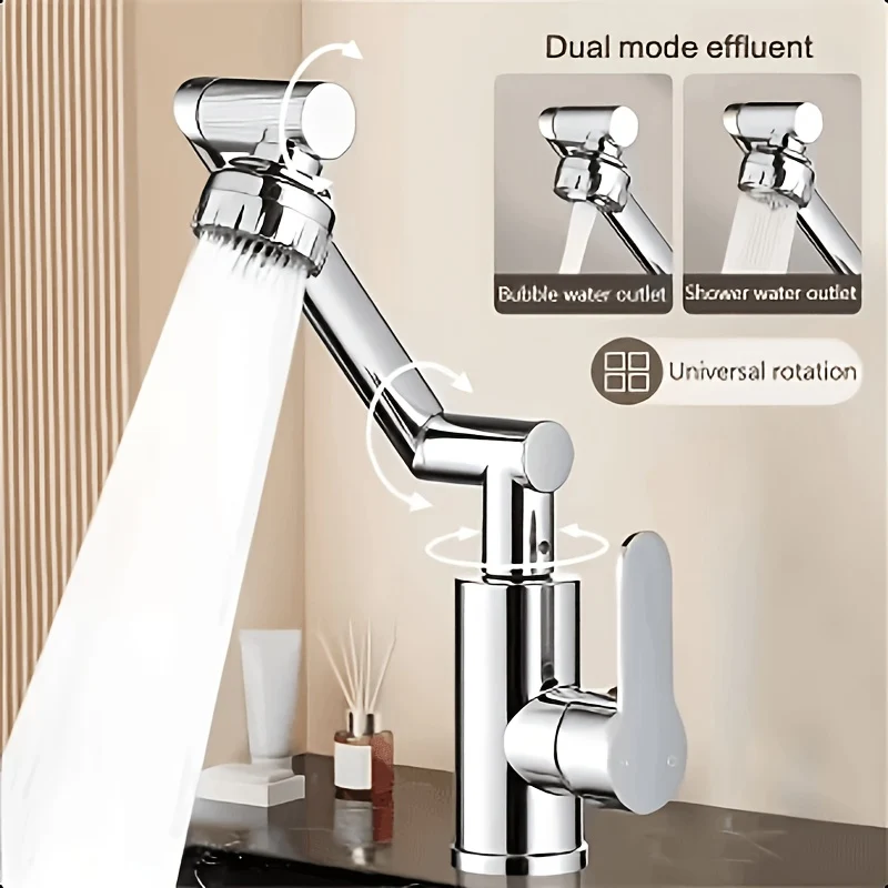 Mitigeur de lavabo à bras articulé rotatif avec deux modes de jet