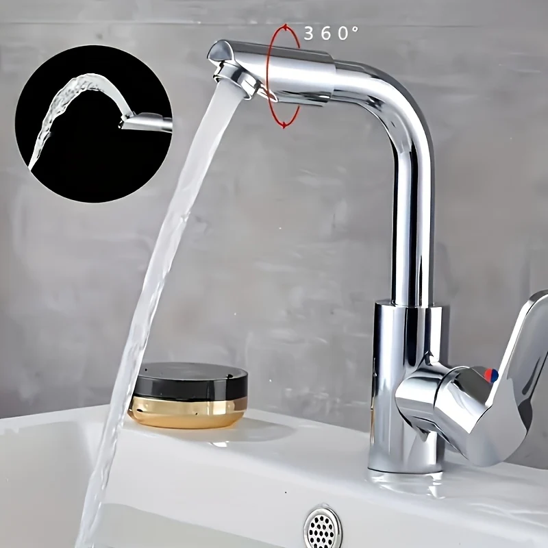 Mitigeur de lavabo chromé pivotant 360° avec flexibles fournis