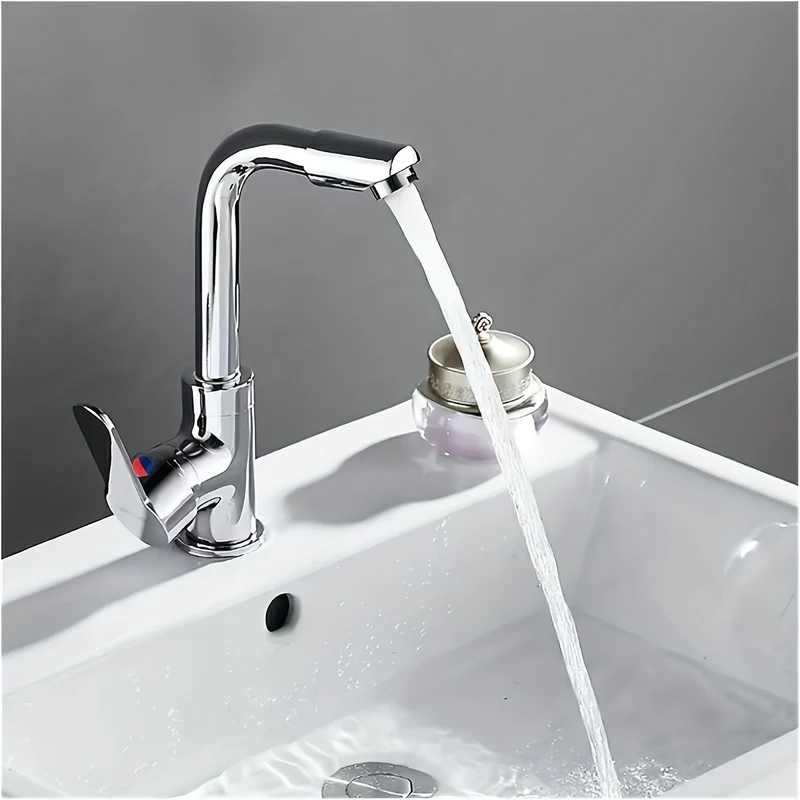 Mitigeur de lavabo chromé pivotant 360° avec flexibles fournis