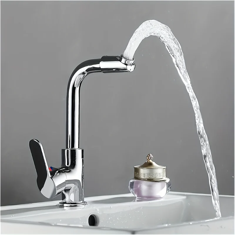 Mitigeur de lavabo chromé pivotant 360° avec flexibles fournis
