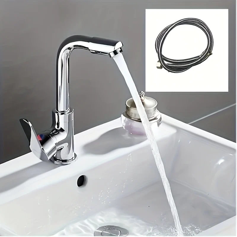Mitigeur de lavabo chromé pivotant 360° avec flexibles fournis