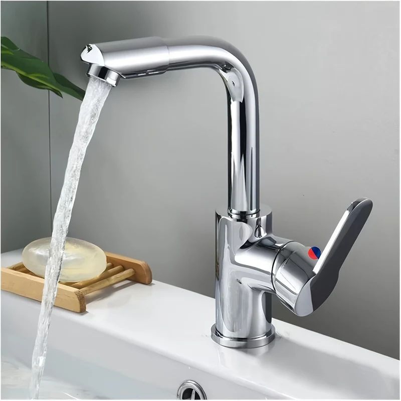 Mitigeur de lavabo chromé pivotant 360° avec flexibles fournis