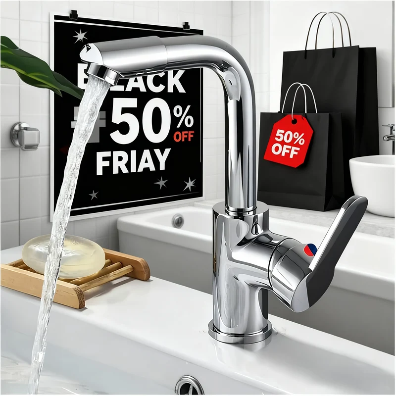 Mitigeur de lavabo chromé pivotant 360° avec flexibles fournis