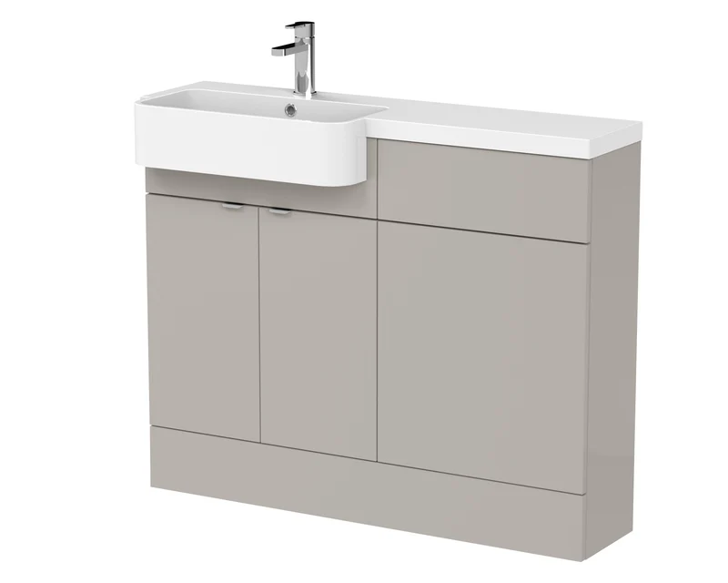 Fusion 1100mm Floor Standing Round Semi-Recessed Basin & WC Combination Unit With Left Hand Basin - Pebble Grey Matt