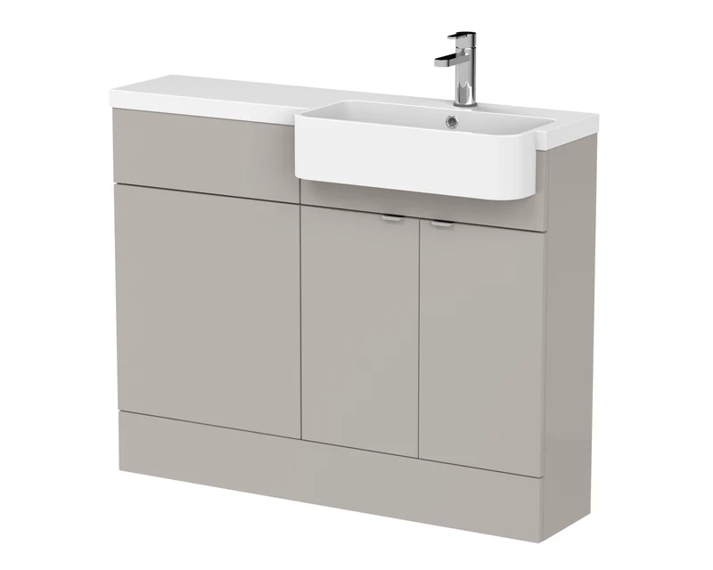 Fusion 1100mm Floor Standing Round Semi-Recessed Basin & WC Combination Unit With Right Hand Basin - Pebble Grey Matt
