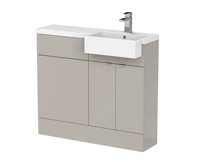 Fusion 1000mm Floor Standing Square Semi-Recessed Basin & WC Combination Unit With Right Hand Basin - Pebble Grey Matt