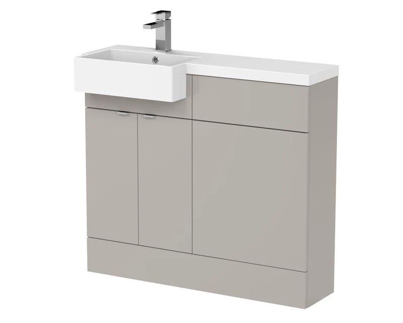 Fusion 1000mm Floor Standing Square Semi-Recessed Basin & WC Combination Unit With Left Hand Basin - Pebble Grey Matt