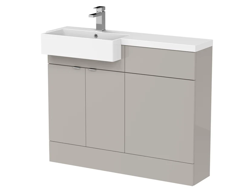 Fusion 1100mm Floor Standing Square Semi-Recessed Basin & WC Combination Unit With Left Hand Basin - Pebble Grey Matt