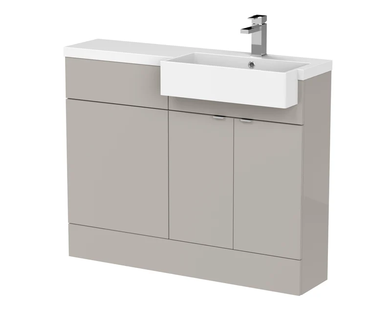 Fusion 1100mm Floor Standing Square Semi-Recessed Basin & WC Combination Unit With Right Hand Basin - Pebble Grey Matt