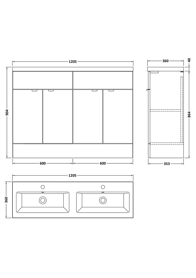 Fusion 1200mm Floor Standing Vanity Unit & Double Ceramic Basin - Bleached Oak Woodgrain