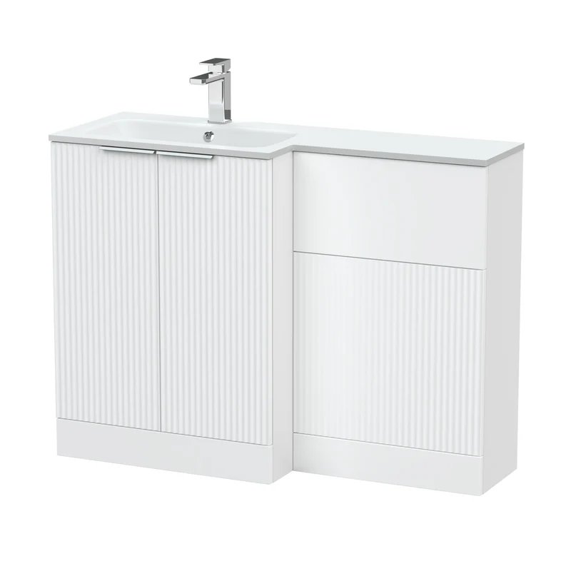 Fluted 1100mm Basin & WC Combination Unit With Left Hand White Stone Basin - White Satin