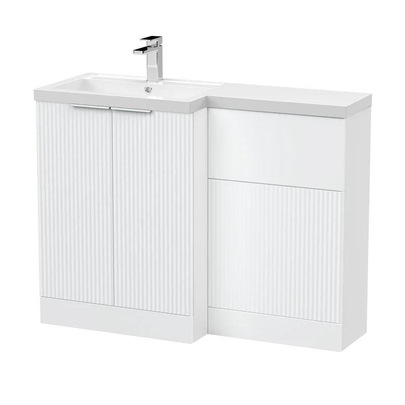 Fluted 1100mm Basin & WC Combination Unit With Left Hand Polymarble Basin - White Satin