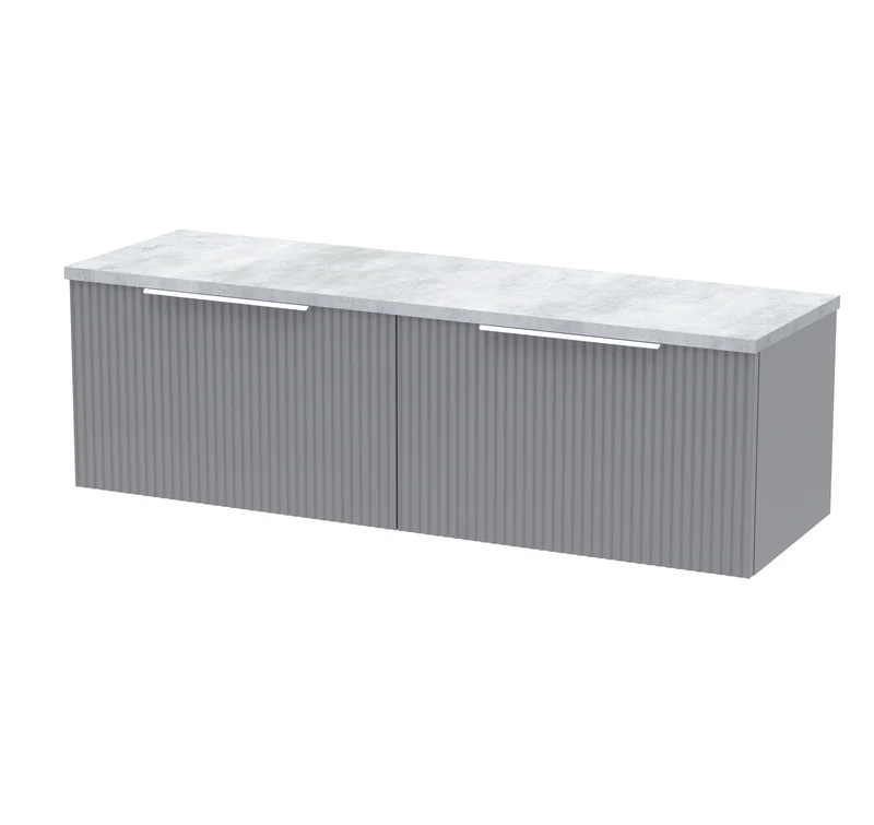 Fluted 1200mm Wall Hung 2 Drawer Vanity Unit & Bellato Grey Laminate Worktop - Grey Satin
