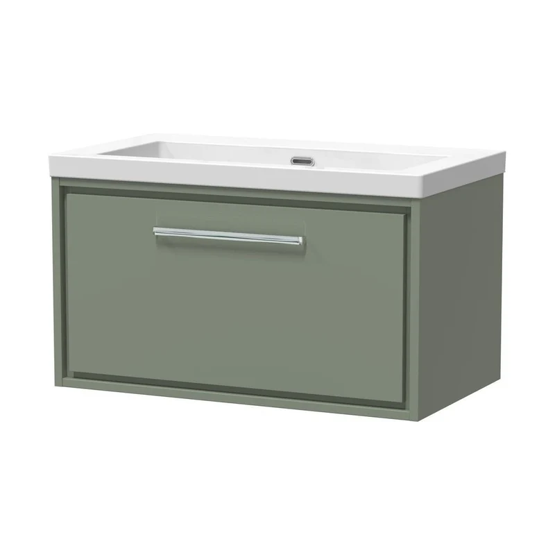 Hudson Reed Lille 800mm Wall Hung Single Drawer Vanity With Basin - 0 Tap Hole Contemp Fern Green Fireclay,MFC Smooth Matt 476x813x462mm