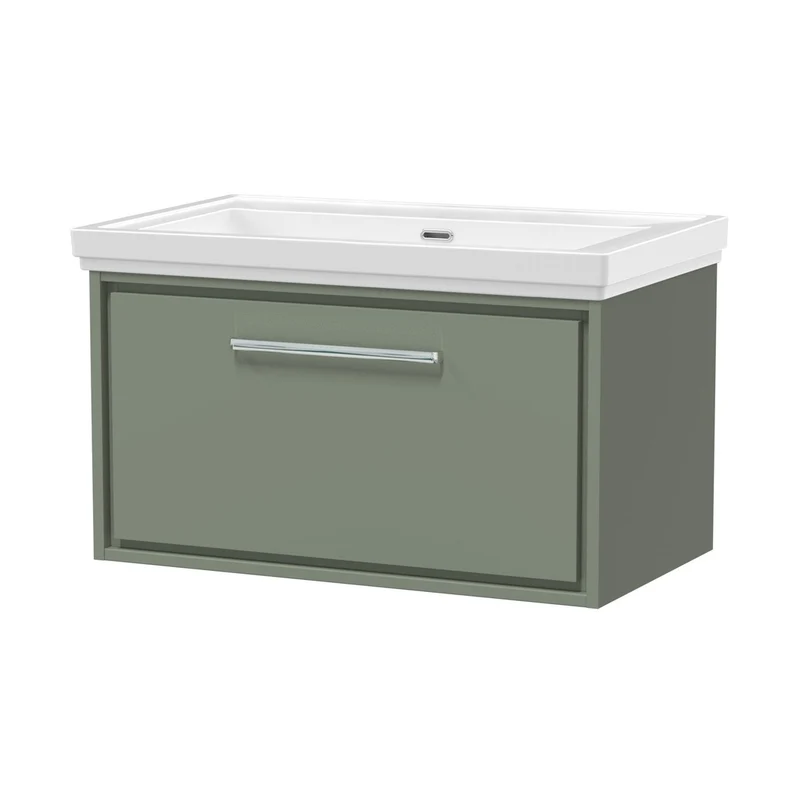 Hudson Reed Lille 800mm Wall Hung Single Drawer Vanity With Basin - 0 Tap Hole Contemp Fern Green Fireclay,MFC Smooth Matt 498x830x471mm