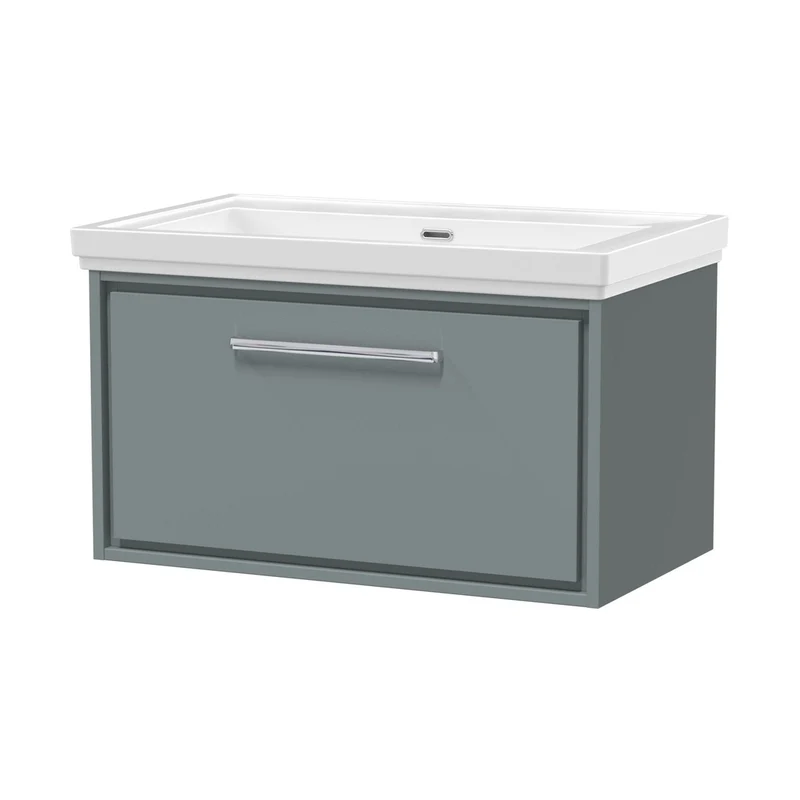 Hudson Reed Lille 800mm Wall Hung Single Drawer Vanity With Basin - 0 Tap Hole Contemp Coastal Grey Fireclay,MFC Smooth Matt 498x830x471mm