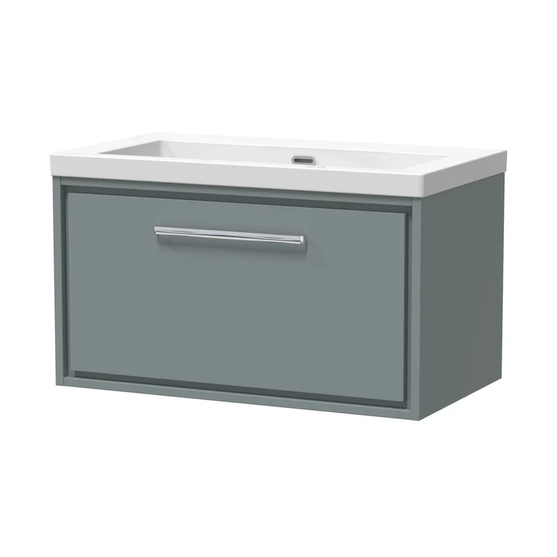 Hudson Reed Lille 800mm Wall Hung Single Drawer Vanity With Basin - 0 Tap Hole Contemp Coastal Grey Fireclay,MFC Smooth Matt 476x813x462mm
