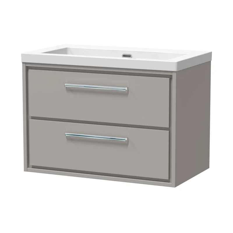 Hudson Reed Lille 800mm Wall Hung 2-drawer Vanity With Basin - 0 Tap Hole Contemp Pebble Grey Fireclay,MFC Smooth Matt 584x813x462mm