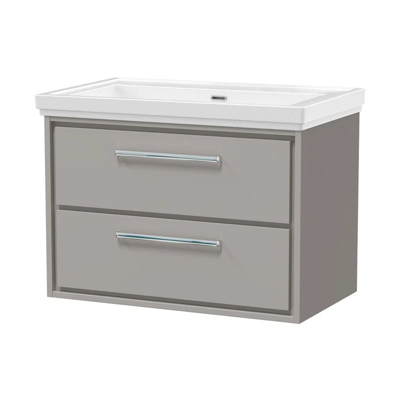Hudson Reed Lille 800mm Wall Hung 2-drawer Vanity With Basin - 0 Tap Hole Contemp Pebble Grey Fireclay,MFC Smooth Matt 606x830x471mm