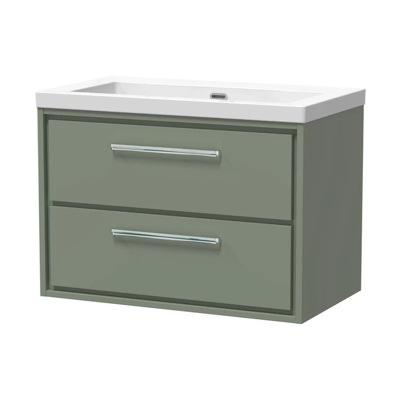 Hudson Reed Lille 800mm Wall Hung 2-drawer Vanity With Basin - 0 Tap Hole Contemp Fern Green Fireclay,MFC Smooth Matt 584x813x462mm