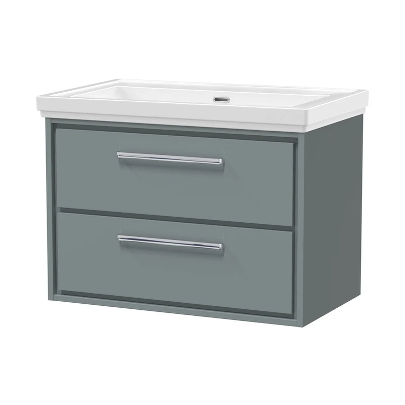 Hudson Reed Lille 800mm Wall Hung 2-drawer Vanity With Basin - 0 Tap Hole Contemp Coastal Grey Fireclay,MFC Smooth Matt 606x830x471mm