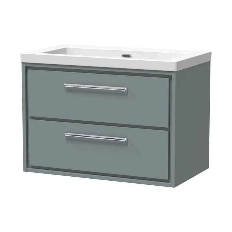 Hudson Reed Lille 800mm Wall Hung 2-drawer Vanity With Basin - 0 Tap Hole Contemp Coastal Grey Fireclay,MFC Smooth Matt 584x813x462mm