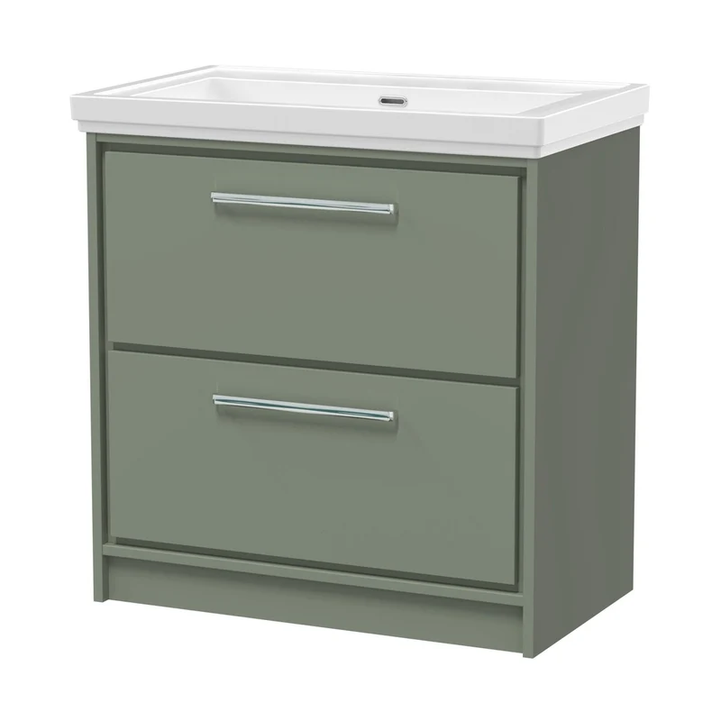 Hudson Reed Lille 800mm Floor Standing 2-drawer Vanity With Basin - 0 Tap Hole Contemp Fern Green Fireclay,MFC Smooth Matt 867x830x471mm