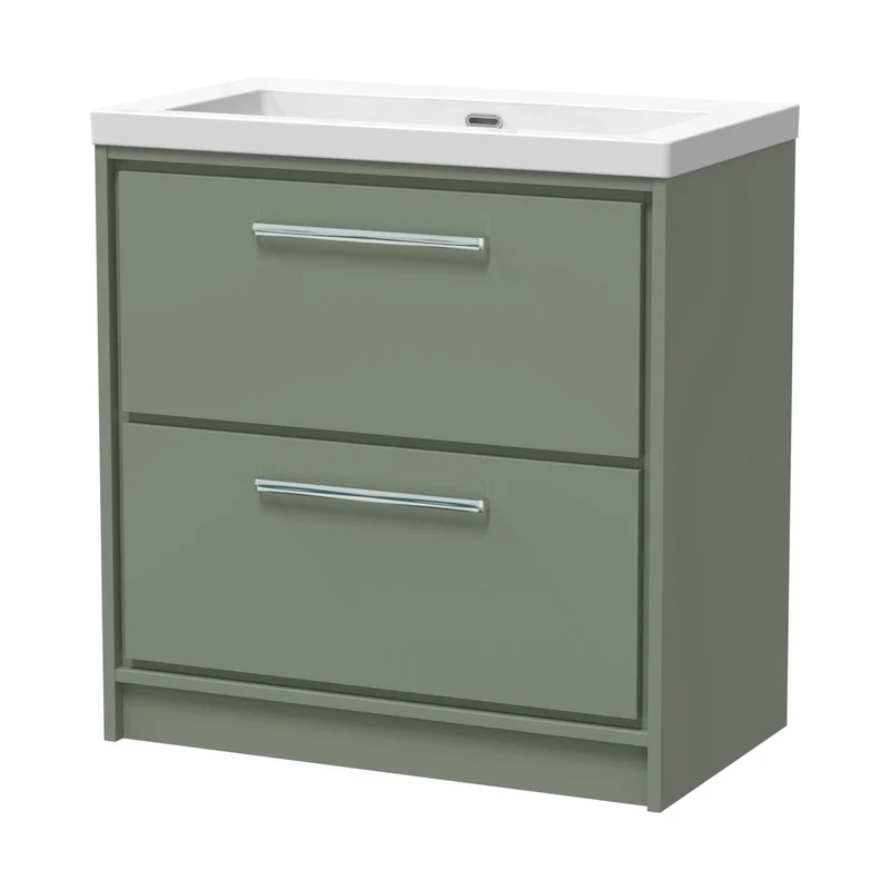 Hudson Reed Lille 800mm Floor Standing 2-drawer Vanity With Basin - 0 Tap Hole Contemp Fern Green Fireclay,MFC Smooth Matt 845x813x462mm