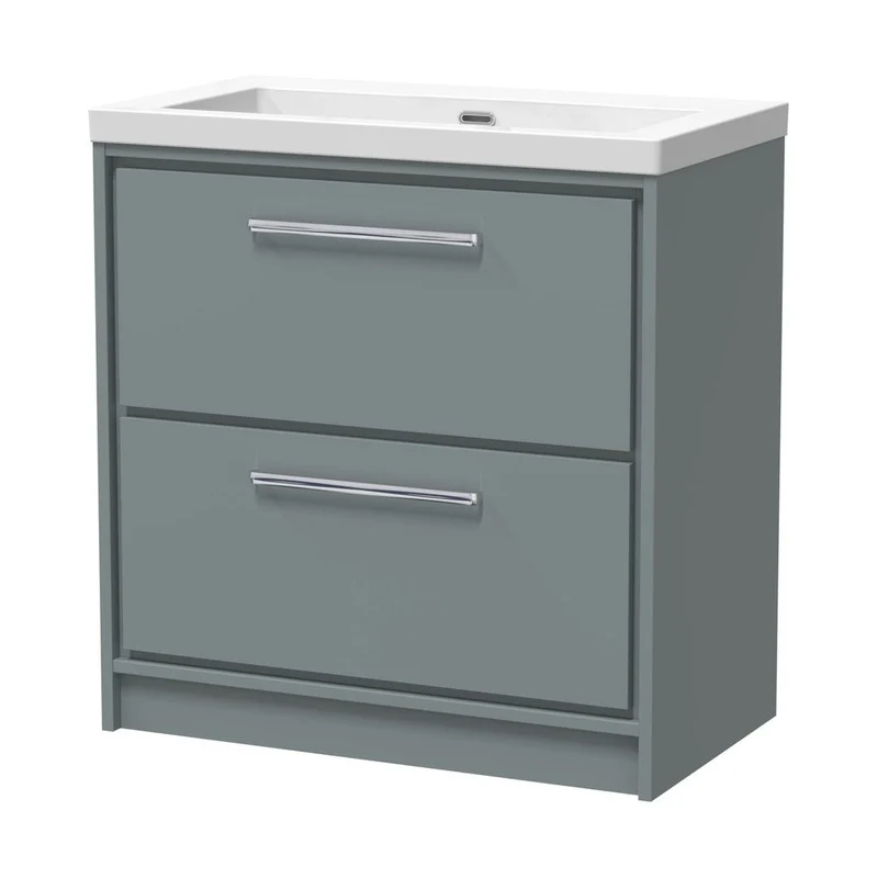 Hudson Reed Lille 800mm Floor Standing 2-drawer Vanity With Basin - 0 Tap Hole Contemp Coastal Grey Fireclay,MFC Smooth Matt 845x813x462mm