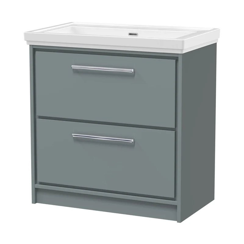 Hudson Reed Lille 800mm Floor Standing 2-drawer Vanity With Basin - 0 Tap Hole Contemp Coastal Grey Fireclay,MFC Smooth Matt 867x830x471mm
