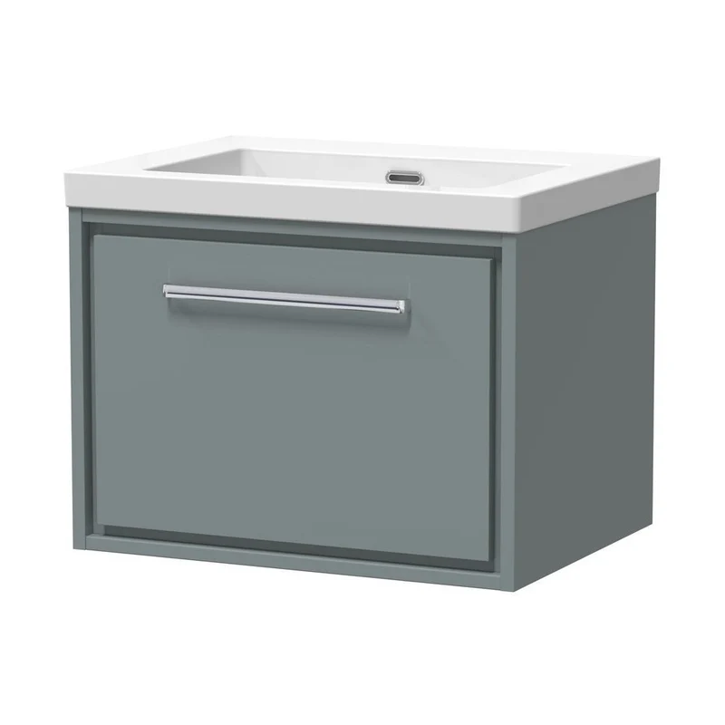 Hudson Reed Lille 600mm Wall Hung Single Drawer Vanity With Basin - 0 Tap Hole Contemp Coastal Grey Fireclay,MFC Smooth Matt 476x613x462mm