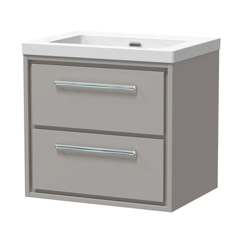 Hudson Reed Lille 600mm Wall Hung 2-drawer Vanity With Basin - 0 Tap Hole Contemp Pebble Grey Fireclay,MFC Smooth Matt 584x613x462mm