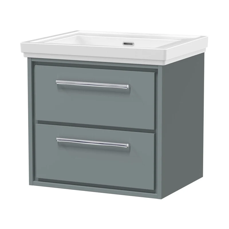 Hudson Reed Lille 600mm Wall Hung 2-drawer Vanity With Basin - 0 Tap Hole Contemp Coastal Grey Fireclay,MFC Smooth Matt 605x630x471mm