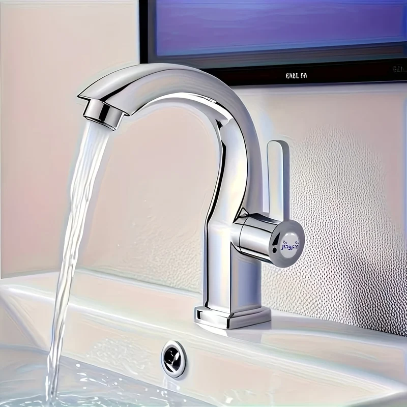 Robinet de lavabo eau froide au bec courbé, noir ou chromé
