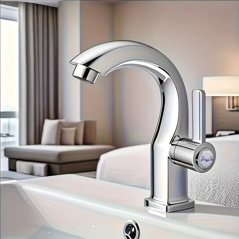 Robinet de lavabo eau froide au bec courbé, noir ou chromé