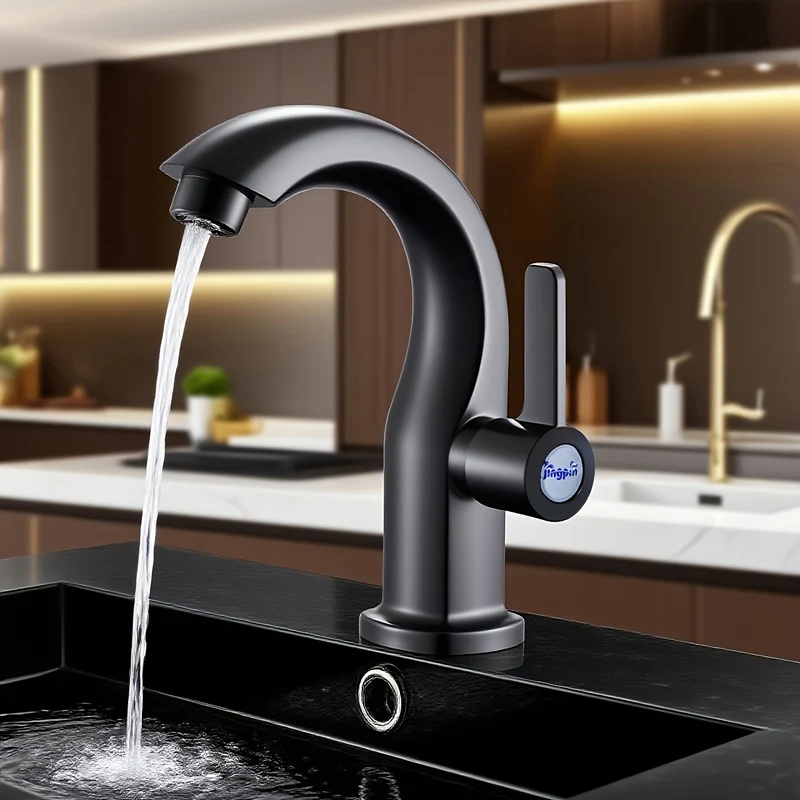 Mitigeur de lavabo compact au bec courbé, noir ou chromé