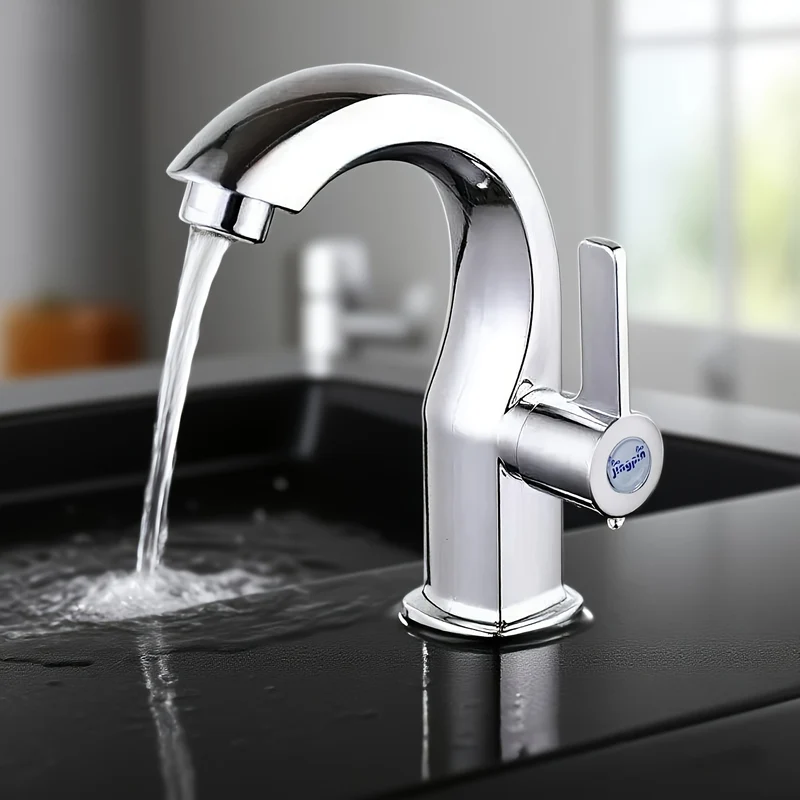Mitigeur de lavabo compact au bec courbé, noir ou chromé