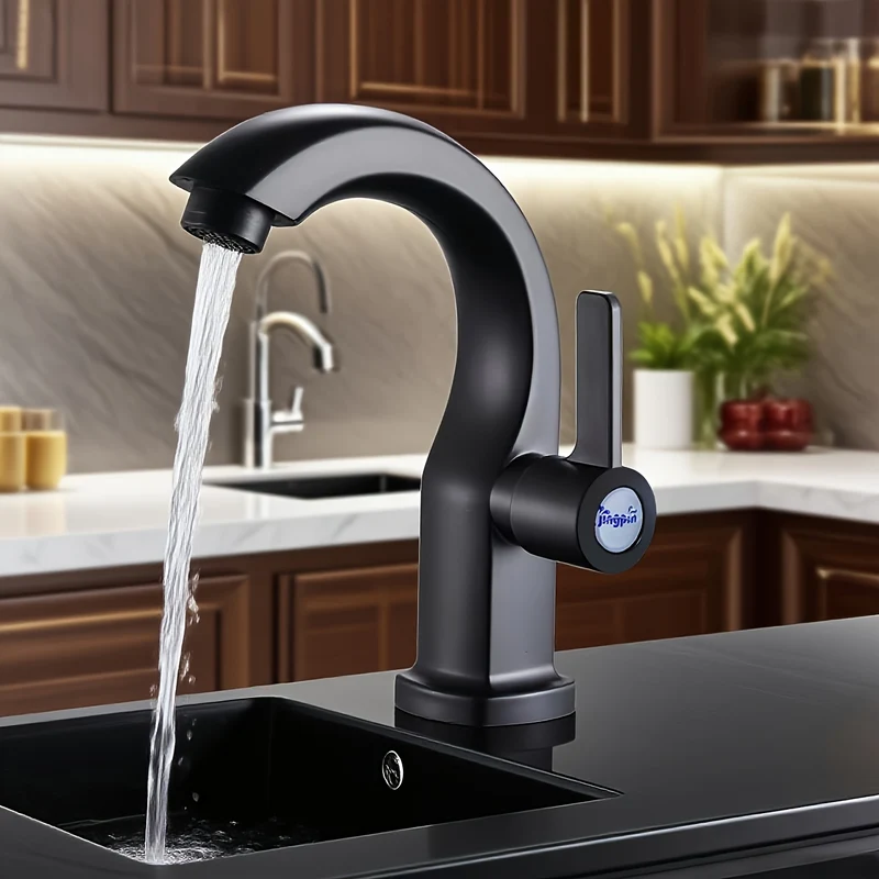 Mitigeur de lavabo compact au bec courbé, noir ou chromé