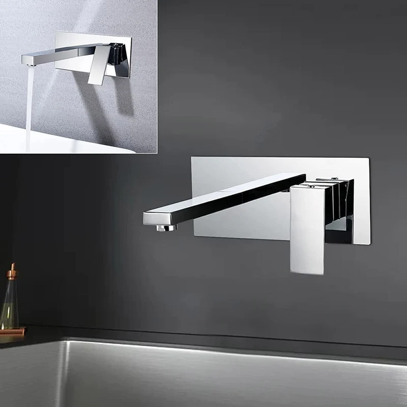 Mitigeur mural cascade chromé pour vasque et baignoire