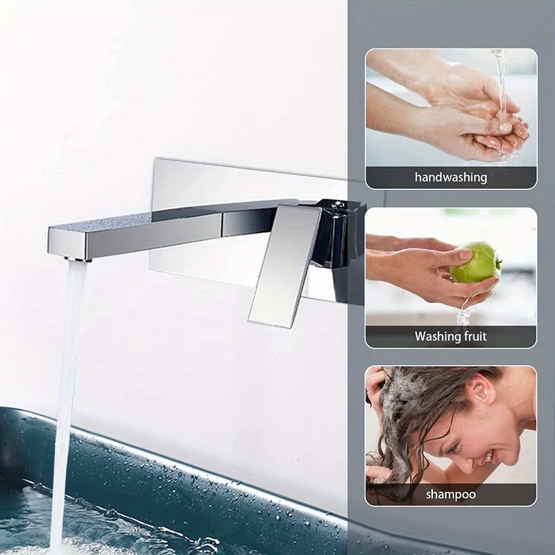 Mitigeur mural cascade chromé pour vasque et baignoire