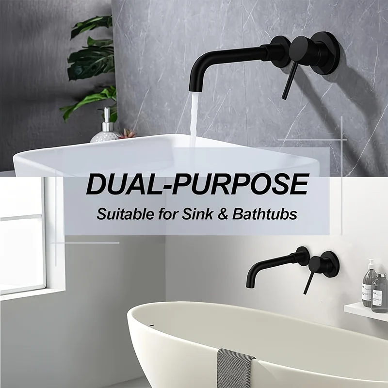 Mitigeur de lavabo mural noir au bec fin encastré