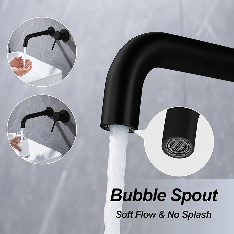 Mitigeur de lavabo mural noir au bec fin encastré