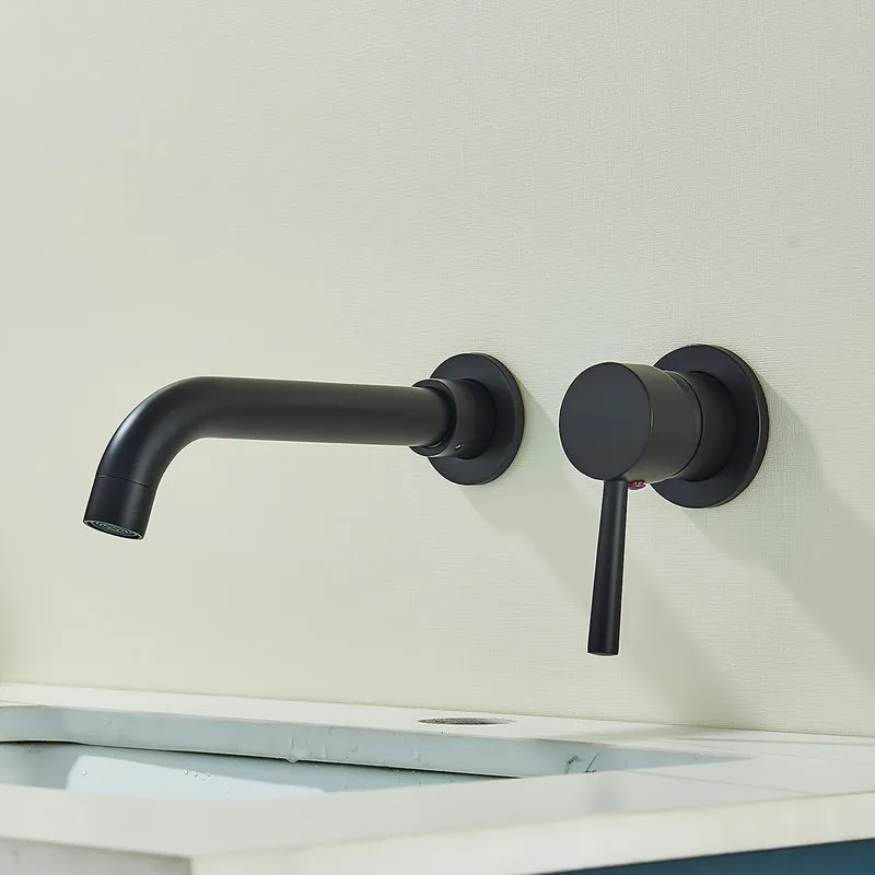 Mitigeur de lavabo mural noir au bec fin encastré