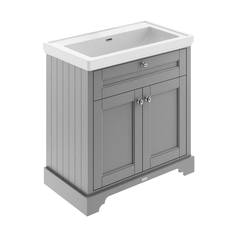 Hudson Reed Old London 800mm 2-door Vanity & Classic Basin 0th Trad Storm Grey MDF Vinyl Textured Woodgrain 875x830x471mm