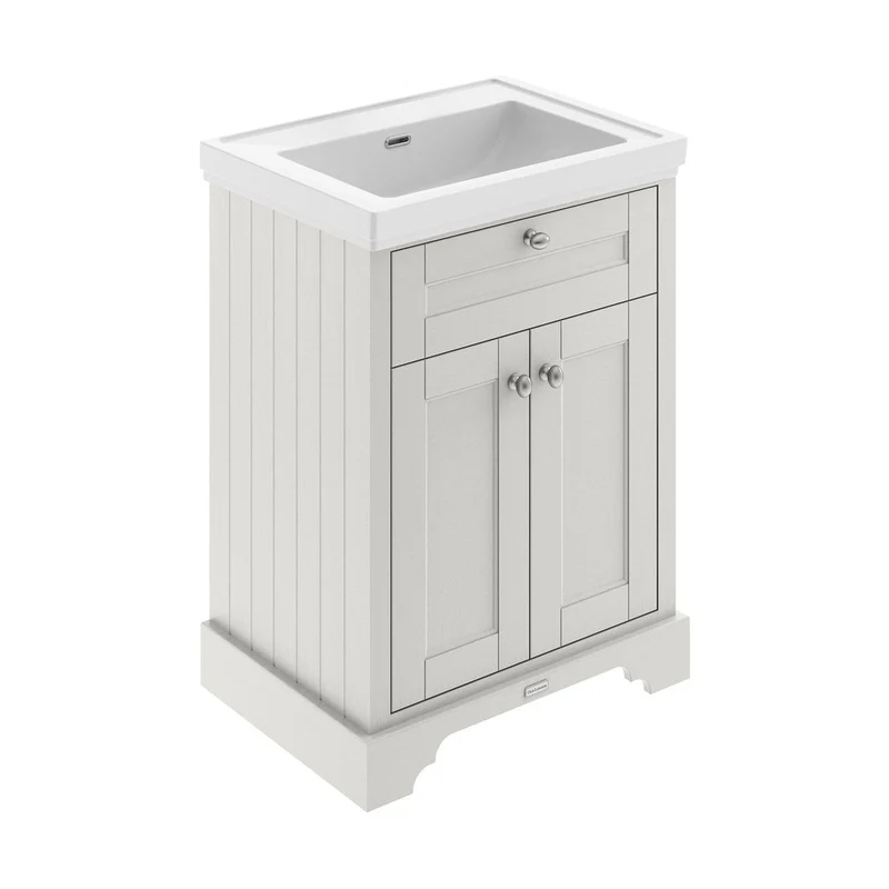 Hudson Reed Old London 600mm 2-door Vanity & Classic Basin 0th Trad Timeless Sand MDF Vinyl Textured Woodgrain 875x630x471mm