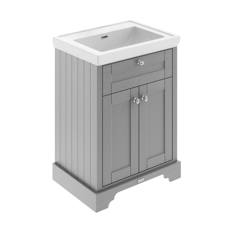 Hudson Reed Old London 600mm 2-door Vanity & Classic Basin 0th Trad Storm Grey MDF Vinyl Textured Woodgrain 875x630x855mm