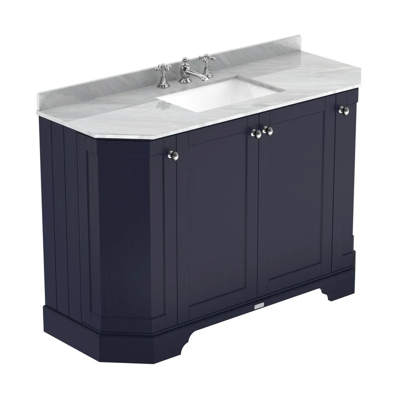Hudson Reed Old London 1200mm 4-door Angled Unit & Marble Top 3th Trad Twilight Blue MDF Vinyl Textured Woodgrain 888x1236x470mm - LOF357